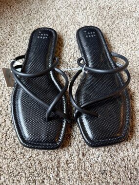 Black Strappy Slide Sandals - Women